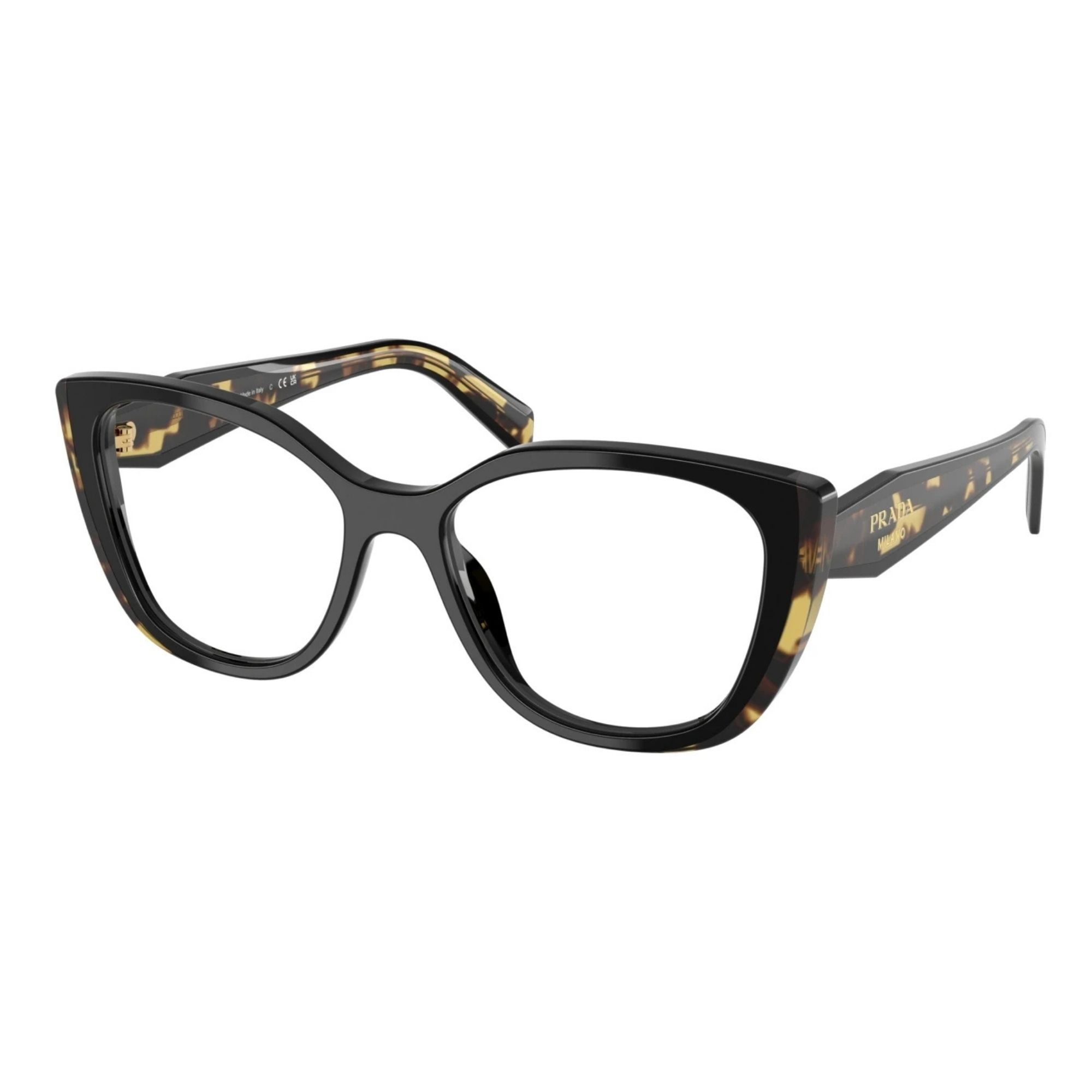 Prada PR B04V 3891O1 black and tortoise cat-eye designer prescription glasses for women