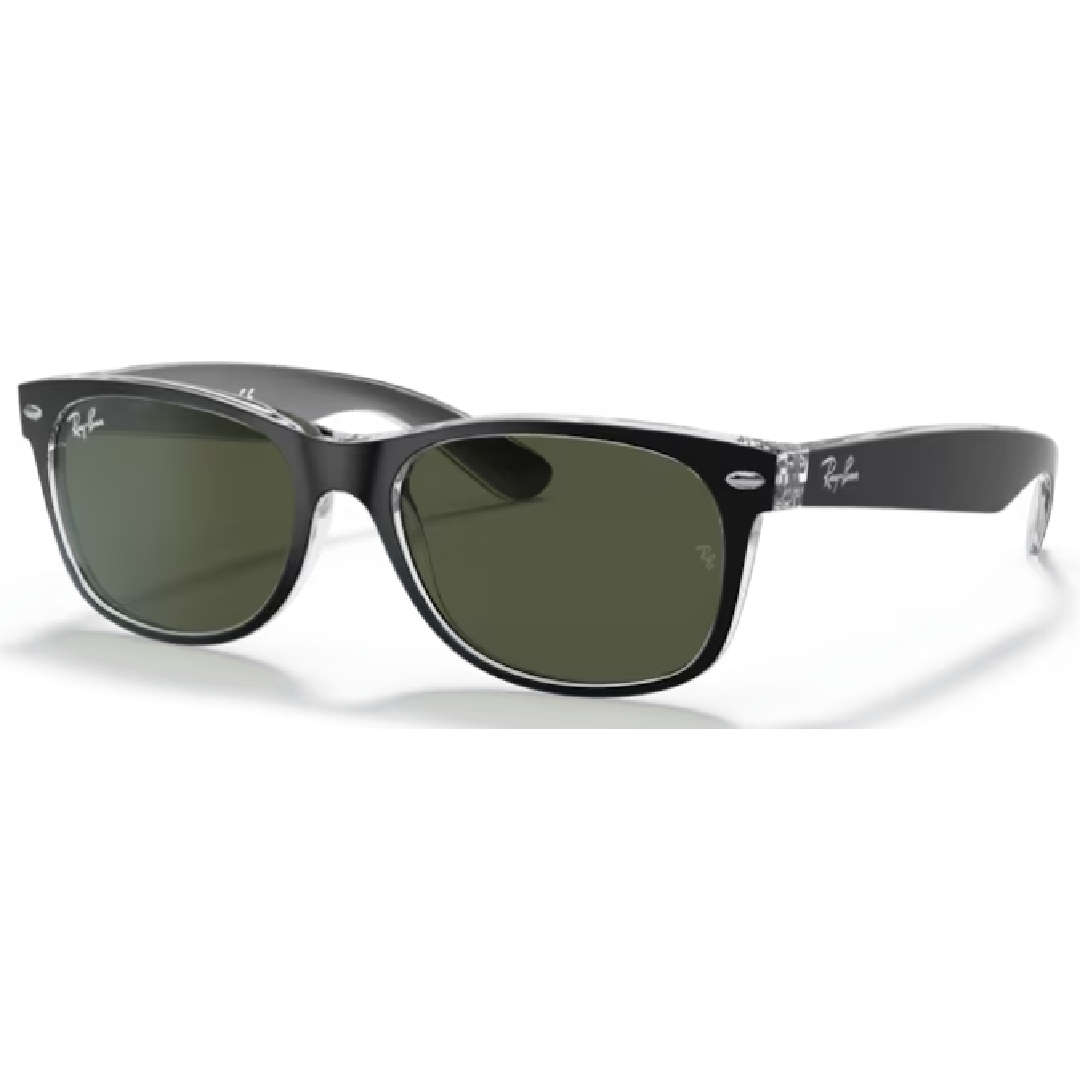 Ray Ban New Wayfarer RB 2132 6052 Black on Transparent / Green Sunglasses 