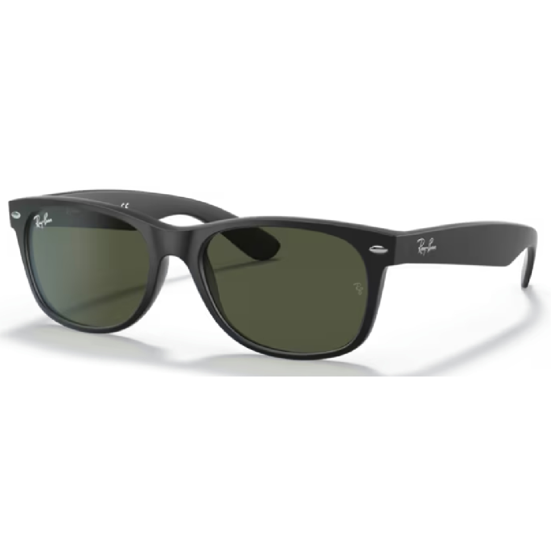 Ray Ban New Wayfarer RB 2132 622 Matte Black / Green Sunglasses 