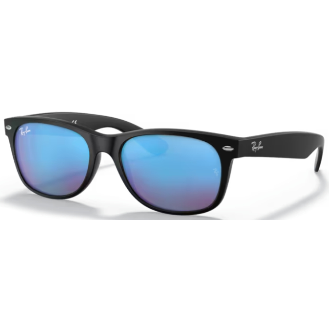 Ray Ban New Wayfarer RB 2132 622/17 Black / Blue Flash Sunglasses 