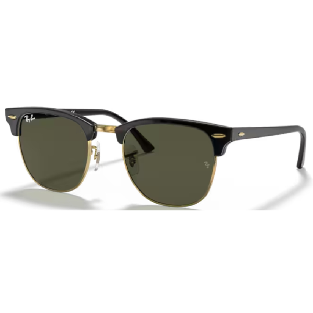 Ray Ban Clubmaster RB 3016 W0365 Black on Gold / Green Sunglasses