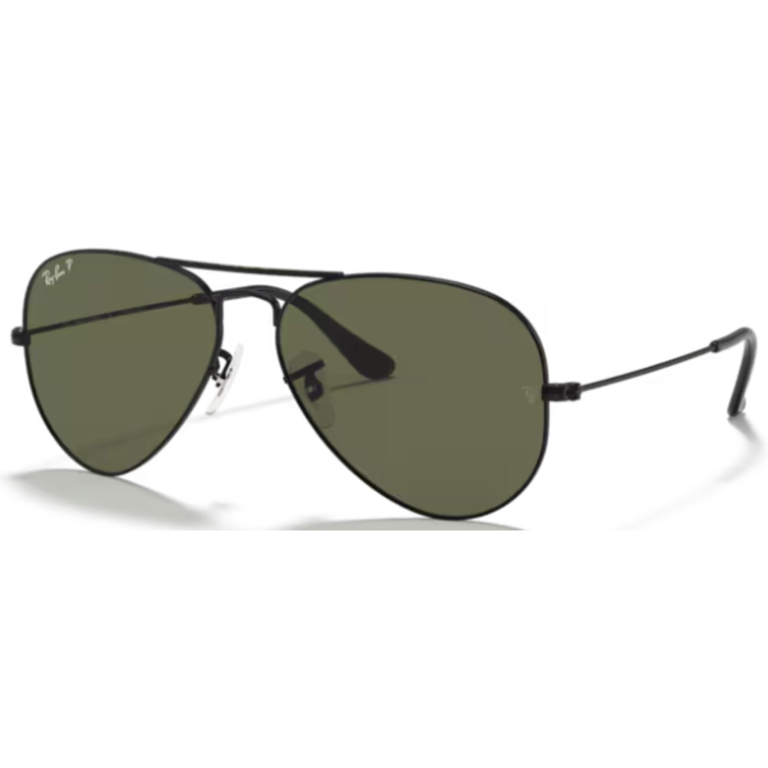 Ray Ban Aviator Large Metal RB 3025 002/58 Black / Green Polarized Sunglasses
