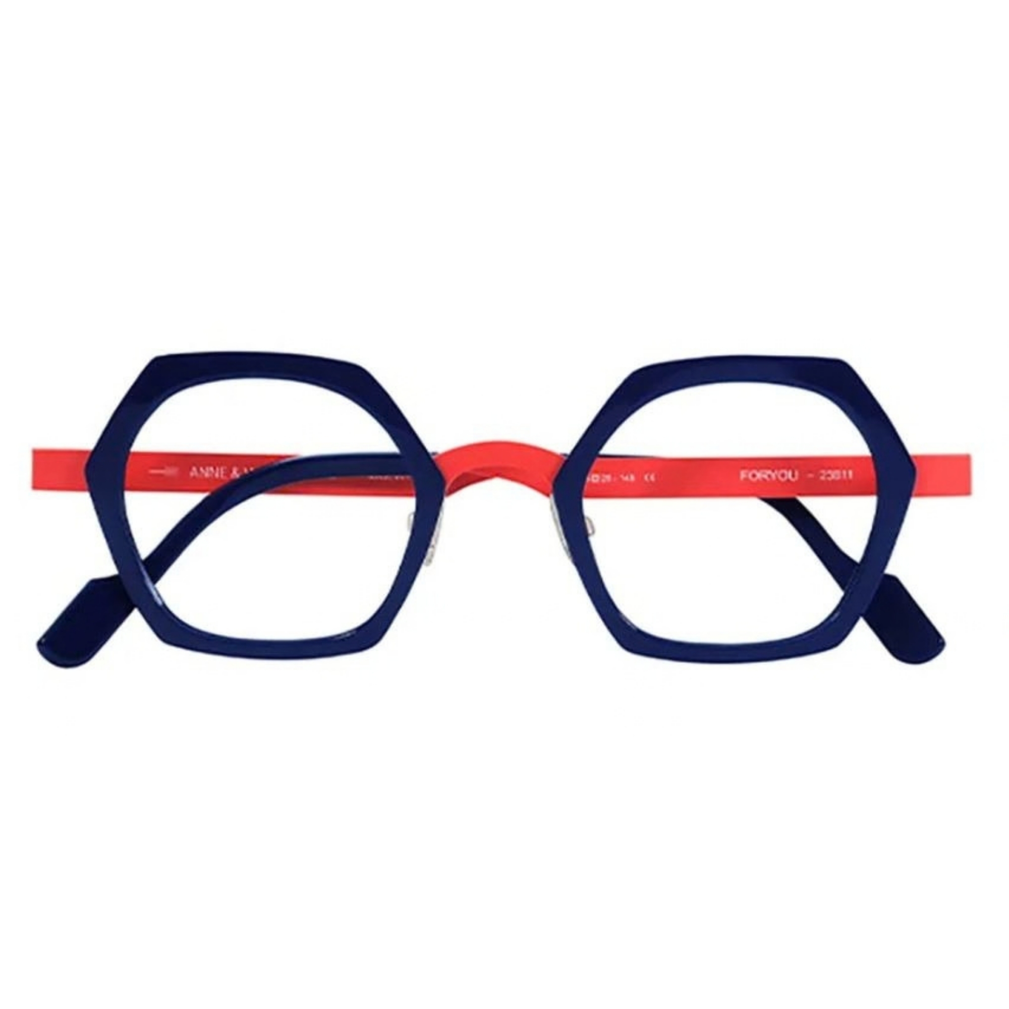Anne et Valentin FORYOU 23B11 dark orange and blue geometric hexagonal designer glasses 45-23-145