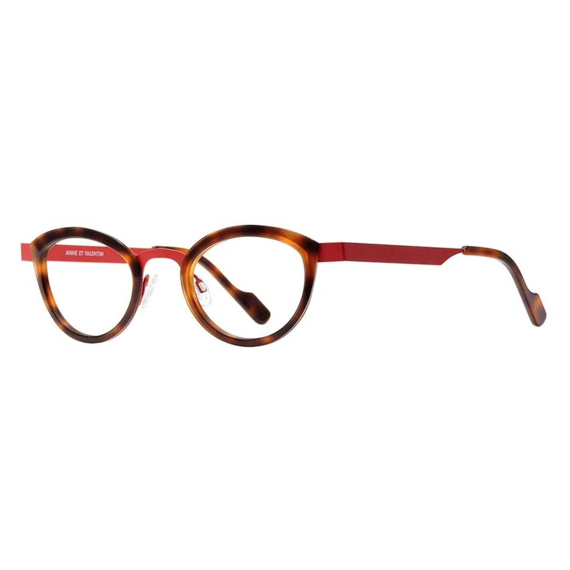 Anne et Valentin Fossette U78 red and tortoise cat-eye acetate and stainless steel designer glasses 46-22-145