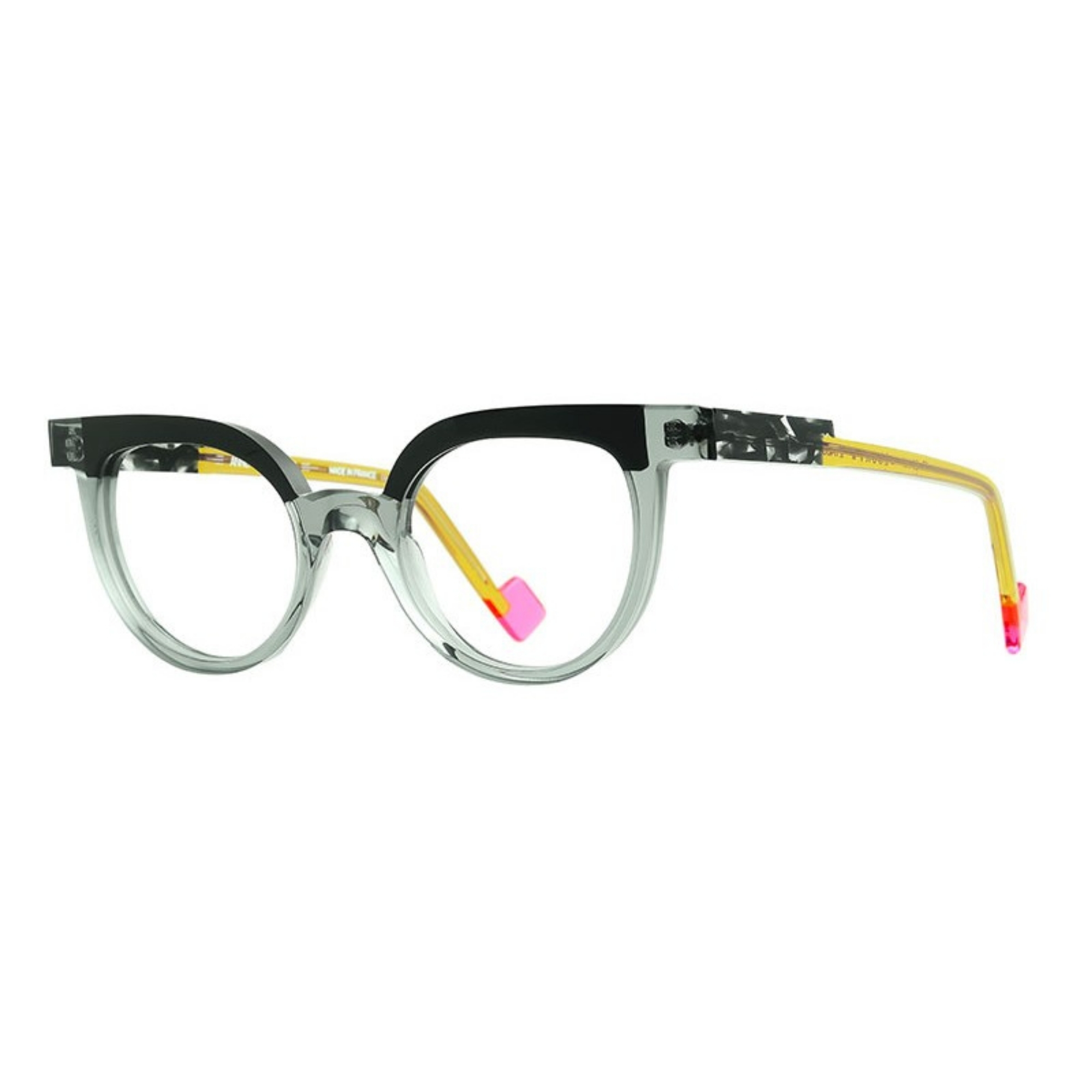 Anne et Valentin Lucky 21A05 grey black yellow butterfly cat-eye acetate glasses 47-20-147